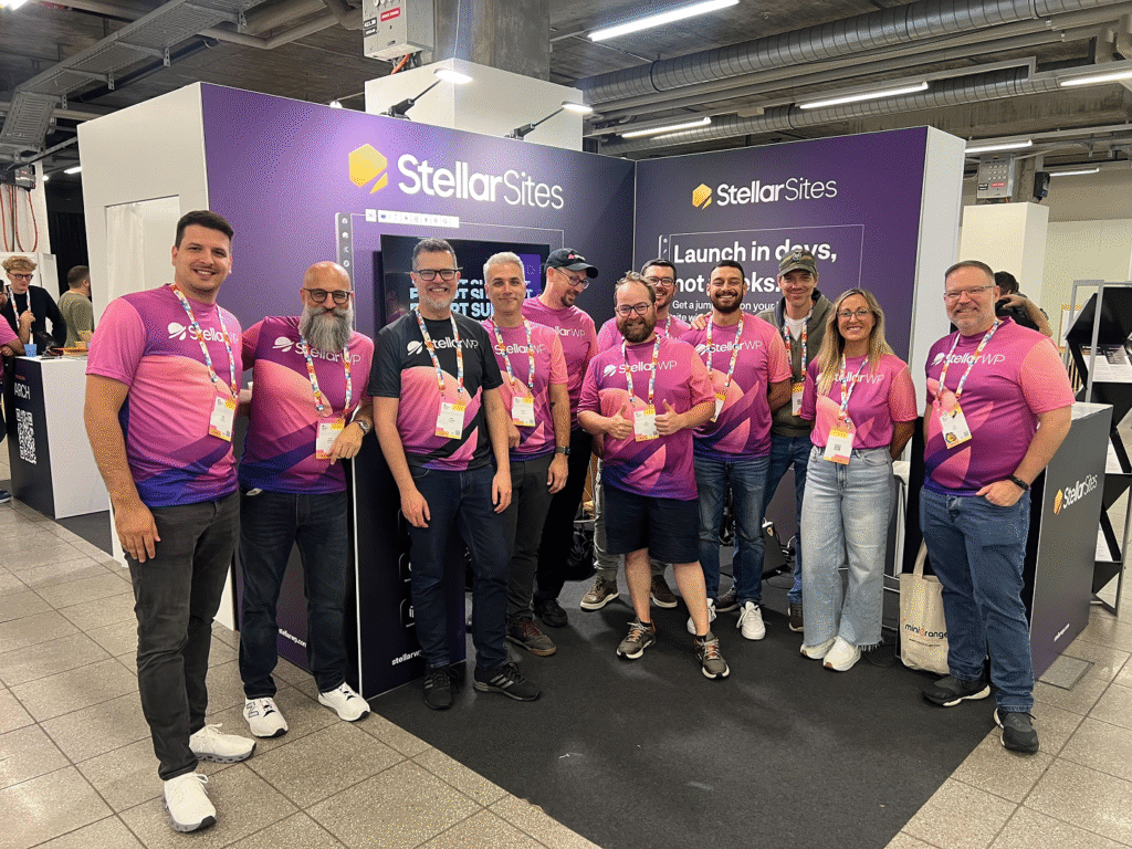 StellarWP team photo at the StellarSites Booth at WordCamp Europe 2025